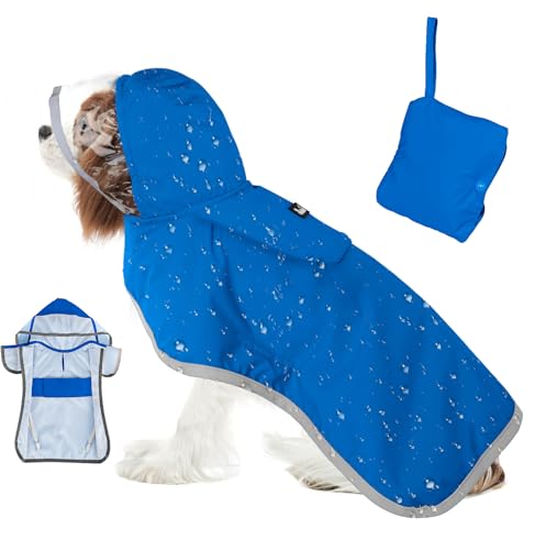 Eyein Wasserdichter Hunderegenmantel, Regenmantel für Mittlerer Hunde mit Kapuze und weichem Futter, Verstellbare Hunderegenjacke mit reflektierenden Streifen, Winddicht und leicht, Blau, M Eyein Wasserdichter Hunderegenmantel, Regenmantel für Mittlerer Hunde mit Kapuze und weichem Futter, Verstellbare Hunderegenjacke mit reflektierenden Streifen, Winddicht und leicht, Blau, M von Eyein