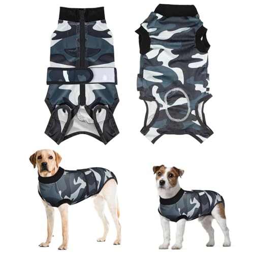 Eyein Hundebody Nach Op, Atmungsaktiver, weicher Einteiler für Hunde mit Reißverschluss und Gürtel zum Schutz von Wunden, E-Halsband Alternative für Haustiere (Camouflage, XS) von Eyein