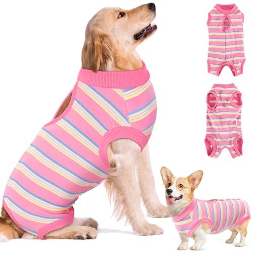 Eyein Hundebody Nach Op, Atmungsaktiver bequemer Einteiler für Hunde mit Verstellbarer Klettverschluss, Wundschutzanzüge für Hunde zur Verhinderung von Lecken - E-Halsband-Alternative (Hellrosa, XL) von Eyein