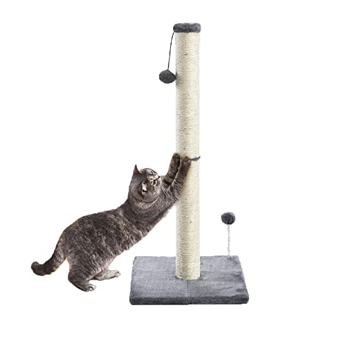 Kratzsäule für Katzen,Kratzbaum für Katzen 80cm Kratzsäule XXL Natural Sisal Seil Pole mit hängendem Ball, weicher Plüsch,Scratching Post von Eyeleaf