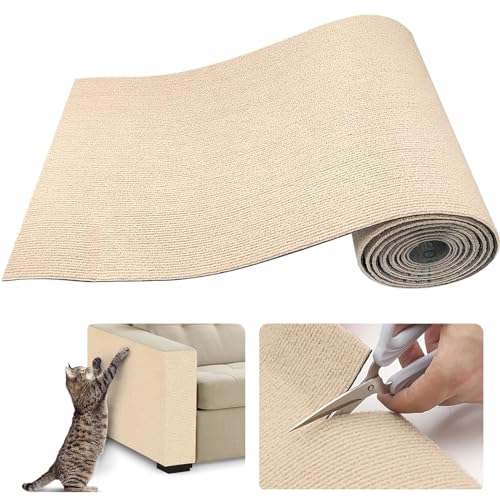Trimmbare Selbstklebende Kratzteppich Katze Wand Kratzschutz Sofa Schutz Kratzmatte 40X200CM Couch Schutz von DIY Krallen Katzenteppich (Reisweiß, 40 * 200cm) von Eyeleaf