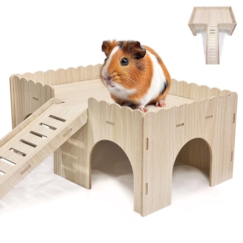Eyksta Groß Meerschweinchen Haus Mit Rampe 4 Eingänge, Spielzeug Zubehoer Kaninchenhaus, 38 x 25 x 18 cm von Eyksta