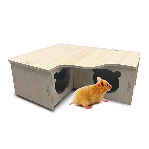 Hamster Haus Holz, Mehrkammernhaus, Spielplatz, Haus für Zwerghamster, Rennmäuse, Degus, (22.5 * 18 * 8 cm) von Eyksta