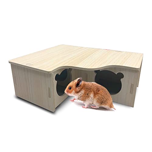 Hamster Haus Holz, Mehrkammernhaus, Spielplatz, Haus für Zwerghamster, Rennmäuse, Degus, Goldhamster (Groß 31 * 24 * 11 cm) von Eyksta