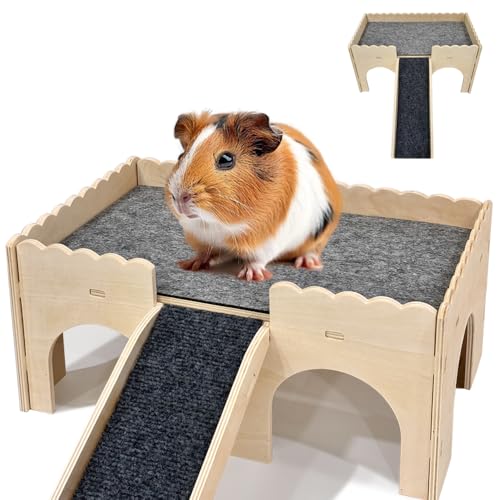 Groß Meerschweinchen Haus mit Rampe 4 Eingänge, Meerschweinchen Zubehoer Kaninchenhaus, 38.5 x 25 x 18.5 cm von Eyksta
