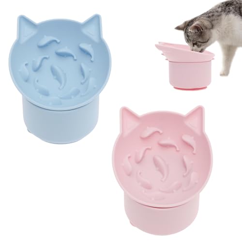 2 Stück Anti Schling Napf Katze Silikon Erhöht, 12°-180° Drehbar, Antischlingnapf Katze Durchmesser 10cm, rutschfeste Unterseite 7cm, Katzennapf für Katzen Kleine Hunde von Eyoulife