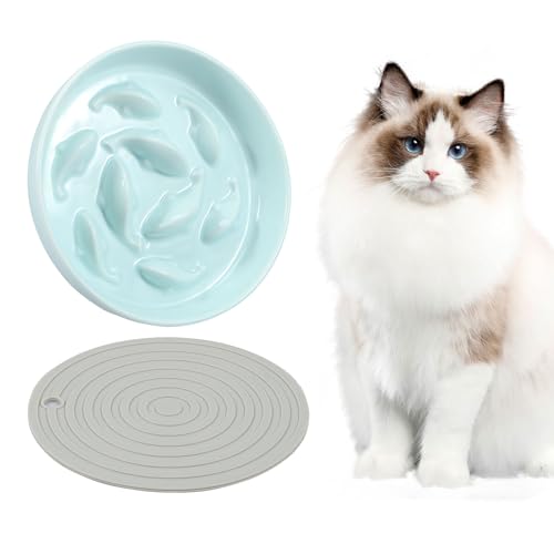 Anti Schling Napf Katze Keramik 16x3cm, Antischlingnapf Katze mit Silikon Antirutschmatte für Katzen Kleine Hunde (Grün) von Eyoulife