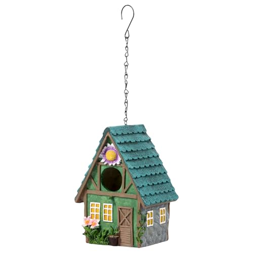 Deko Vogelhaus Holz Nistkasten Kann Aufgehängt Werden, Vogelvilla Wetterfest mit Metallhaken, Nistkasten für Wildvögel Äste Geländer Dachtraufen Gärten Balkone (Grün, 21,4 x 15,5 x 13 cm) von Eyoulife