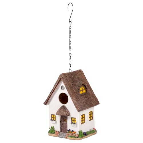 Deko Vogelhaus Holz Nistkasten Kann Aufgehängt Werden, Vogelvilla Wetterfest mit Metallhaken, Nistkasten für Wildvögel Äste Geländer Dachtraufen Gärten Balkone (Weiß, 20,5 x 14,6 x 12 cm) von Eyoulife