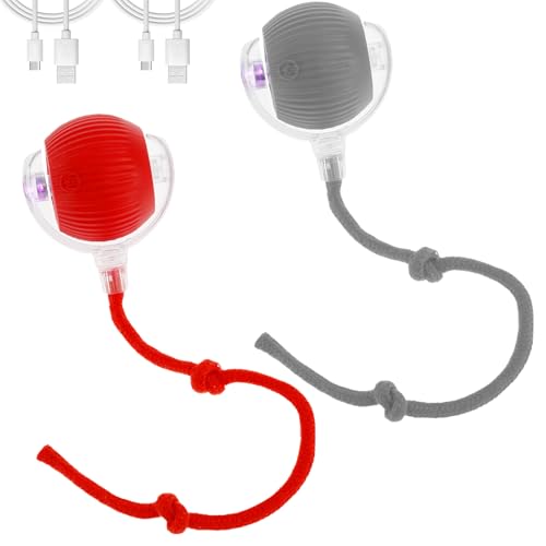 2 Stück Interaktives Hundespielzeug Ball 4 Spaß Intelligent Modi Interaktives Katzenspielzeug Elektrisch Ball mit 2 USB Ladekabel Robust Bissfest für Katzen Hunde (Rot + Grau) von Eyoulife