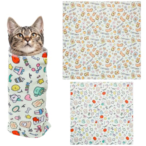 Eyoulife 2 Stück Katzen Pflege Wickeltuch Groß Selbsthaftendes 55 x 55cm, 70 x 70cm, Wickeltuch für Katzen Bisssicherer Weich Tragkraft 10 kg für Haustierpflege von Eyoulife