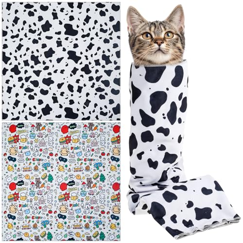 Eyoulife 2 Stück Katzen Pflege Wickeltuch Groß Selbsthaftendes 70 x 70cm, Wickeltuch für Katzen Bisssicherer Weich Tragkraft 10 kg für Haustierpflege(Stil 1) von Eyoulife