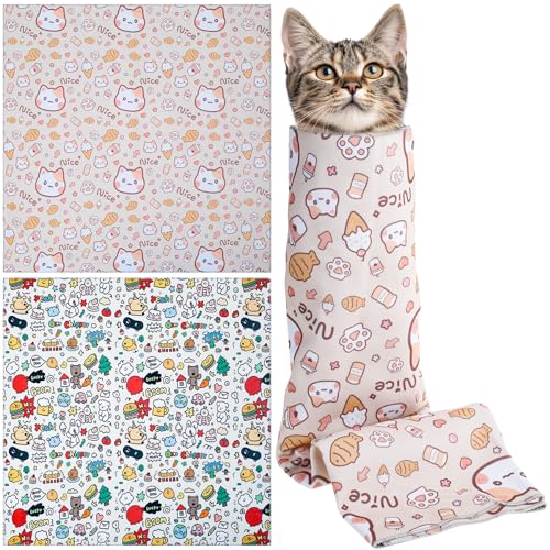 Eyoulife 2 Stück Katzen Pflege Wickeltuch Groß Selbsthaftendes 70 x 70cm, Wickeltuch für Katzen Bisssicherer Weich Tragkraft 10 kg für Haustierpflege(Stil 2) von Eyoulife