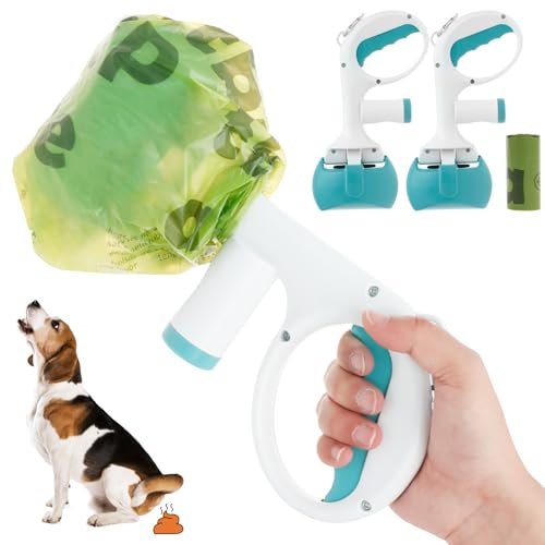 Eyoulife 2 Stück Tragbarer Hundekotgreifer 28cm, Hundekotschaufel Gezackt Robust Dauerhaft mit Aufhängeclip Müllsack, Hundekotsammler Garten für Rasen Schotterweg von Eyoulife