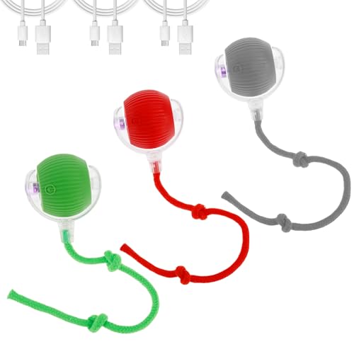 3 Stück Interaktives Hundespielzeug Ball 4 Spaß Intelligent Modi Interaktives Katzenspielzeug Elektrisch Ball mit 3 USB Ladekabel Robust Bissfest für Katzen Hunde (Rot + Grün + Grau) von Eyoulife