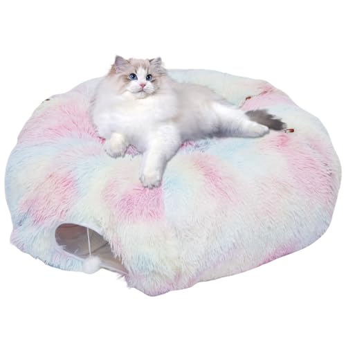 Eyoulife 3 in 1 Katzentunnel Große Katzen 150cm, Verstellbar Form S/C/Rund, Katzentunnel Rund mit Schlafplatz Atmungsaktiv Robust Faltbar für Katzen Kleintiere (Farbe) von Eyoulife
