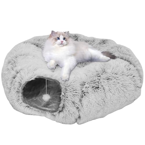 Eyoulife 3 in 1 Katzentunnel Große Katzen 150cm, Verstellbar Form S/C/Rund, Katzentunnel Rund mit Schlafplatz Atmungsaktiv Robust Faltbar für Katzen Kleintiere (grau) von Eyoulife