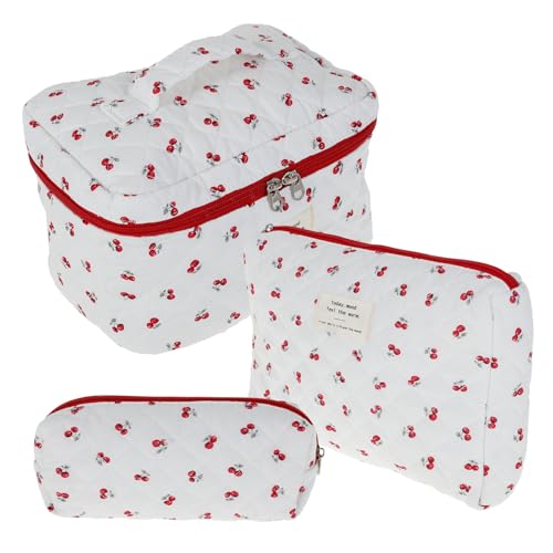 Eyoulife 3er Set Kosmetiktasche Kulturtasche Damen Baumwoll, Klassifizierter Speicher Make up Tasche Große Kapazität, Tragbare Schminktasche Kulturbeutel für Täglicher Reisen Gebrauch (Rot) von Eyoulife