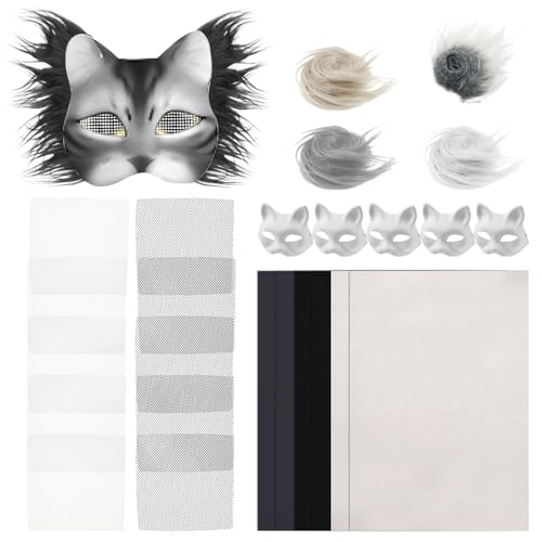 Eyoulife 6 Stück Katzenmaske DIY Papier Überstreichbar, Mask mit Kunstpelz, Leicht Schneiden Augennetz, Filztuch, Katzenmasken für Halloween Karneval Rollenspiele Maskerade (Stil 2) von Eyoulife