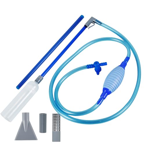Eyoulife Einstellbar 3 in 1 Mulmsauger Aquarium Reiniger mit 3 Aufsätzen Aquarium Wasserwechsel Pumpe 3m für Wasserwechsel Staubsaugen Algenentfernung (Blau) von Eyoulife