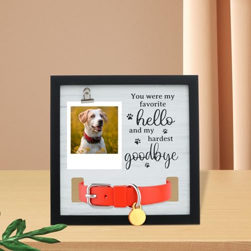 Eyoulife Fotorahmen Hund Holz, 23x23cm zur Erinnerung an Haustiere, Bilderrahmen Hund Robust mit Kragenhalter Fotoclip Kondolenzschreiben, für Tierbesitzer von Eyoulife