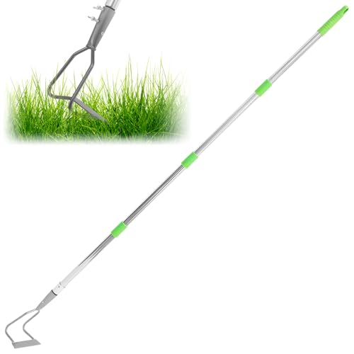 Eyoulife Gartenhacke Einstellbare Länge 62-166cm, Bügelzughacke mit Stiel 15 cm Scharfe Klinge Gummigriff, Bügelhacke Hochfester Kohlenstoffstahl zum Jäten Furchenziehen Säen von Eyoulife