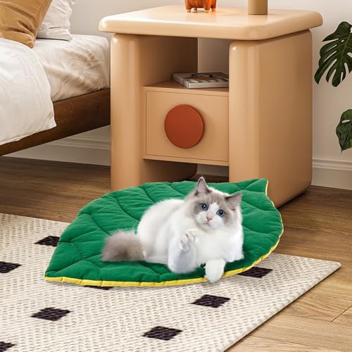 Eyoulife Katzenmatte Blätterförmige Reines Baumwollmaterial Doppelseitig Zweifarbig 68 x 50cm, Katzenbett Blatt Weich Anti Deformation Füllung PP Baumwolle für Kätzchen Welpen von Eyoulife