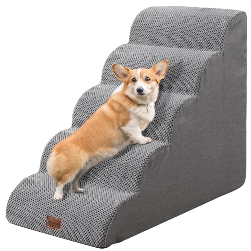 Ezkamfort Hundetreppe für Kleinen Hunde, 5 Stufen rutschfest Haustiertreppe Katzentreppe, Hunderampe aus Schwamm für Sofa Bett, Hunde Treppen mit Abnehmbarer Bezug,Grau Ezkamfort Hundetreppe für Kleinen Hunde, 5 Stufen rutschfest Haustiertreppe Katzentreppe, Hunderampe aus Schwamm für Sofa Bett, Hunde Treppen mit Abnehmbarer Bezug,Grau von EzKamfort