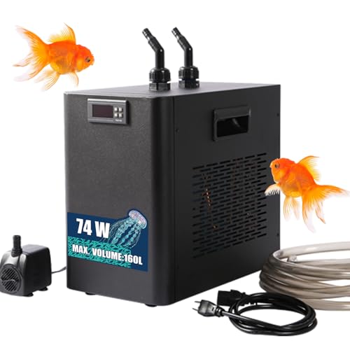 Ezcasch 160L Wasserkühler Aquarium 74W Aquarium Kühler,Kühlsysteme für Fischbecken Aquaponic Garnelen Axolotl inkl. Schlauch und Haltering von Ezcasch