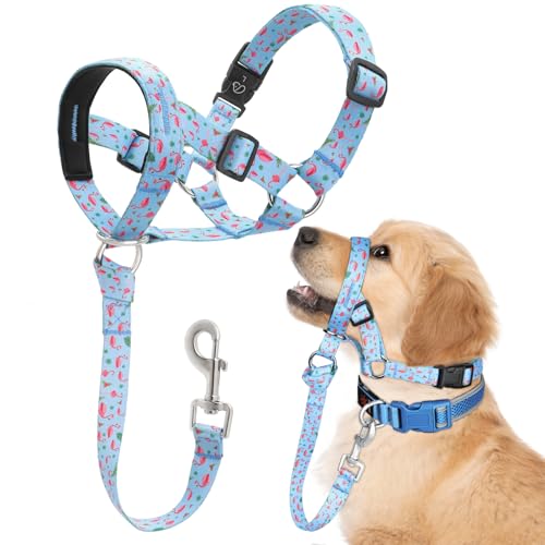 Ezierfy Hundehalfter, bedrucktes No-Pull-Halfter, verstellbares Hundehalfter Mit Gepolstertem Stoff,Verstellbar Und Ziehen verhindert Maulkorbleine (Mittel, Flamingo blau) von Ezierfy