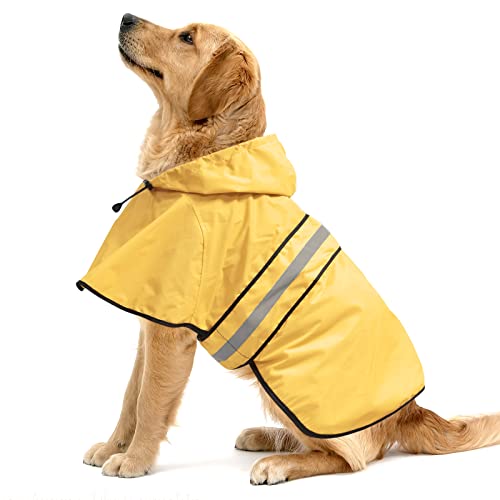 Ezierfy Reflektierende Hunde-Regenmäntel – wasserdicht, verstellbar, Haustier-Regenmantel, leichte Hundebekleidung und Zubehör, Regenmantel für kleine bis X-große Hunde (gelb, groß) von Ezierfy