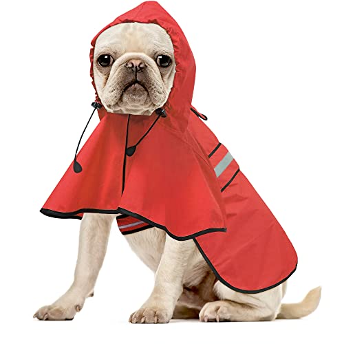 Ezierfy Reflektierender Hunde-Regenmantel - Verstellbare wasserdichte Haustier-Regenjacke, Leichter Hunde-Regen-Zupfponcho für kleine bis X-große Hunde und Welpen (Rot, Small) von Ezierfy