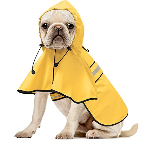 Ezierfy Reflektierender Hunde-Regenmantel – verstellbarer, wasserdichter Regenmantel für Hunde, leichter Hunde-Regenmantel mit Kapuze für kleine bis X-große Hunde (gelb, mittelgroß) von Ezierfy