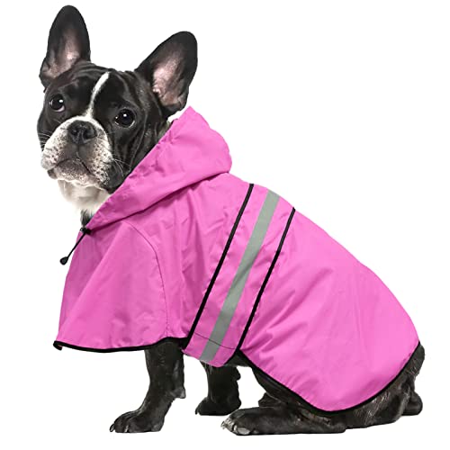 Ezierfy Reflektierender Regenmantel für Welpen, wasserdicht, verstellbar, mit Kapuze, leichter Hunde-Regenmantel (Rosa, Größe S) von Ezierfy
