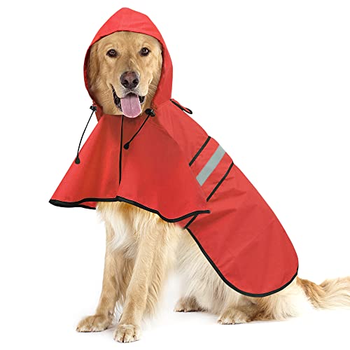 Ezierfy Wasserdichter reflektierender Hunde-Regenmantel – Verstellbarer Hooded Slicker Poncho Haustier Regenmantel, leichte Hunde-Regenjacke für kleine bis X-große Hunde und Welpen (rot, groß) von Ezierfy