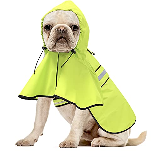 Ezierfy Wasserdichter Hunde-Regenmantel – Verstellbare Hunde-Regenjacke mit Kapuze, Regenmantel, reflektierend, leicht, Hunde-Slicker-Poncho-Regenmäntel (Neongrün, Größe M) von Ezierfy