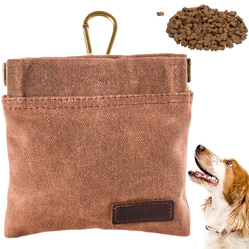 Ezranova Leckerli-Tasche für Hunde, freihändiges Training, mit automatisch schließendem Deckel und Karabiner, wasserdichte Snack-Tasche für kleine Haustiere, für Spaziergänge mit Welpen, Braun von Ezranova