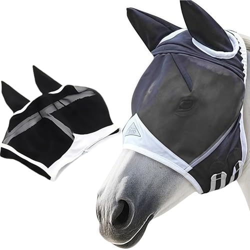 Fliegenmaske Pferd Warmblut mit Ohrschutz - atmungsaktive Fliegenmaske Pferd Cob für den Sommer, UV-Schutz Fliegenmaske Pferd Warmblut mit Ohrschutz - atmungsaktive Fliegenmaske Pferd Cob für den Sommer, UV-Schutz von Ezranova