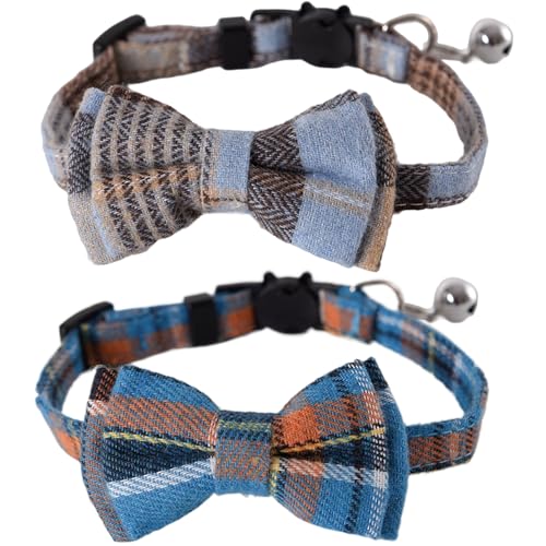 Katzenhalsband mit Glöckchen und Fliege, kariert, Schnellverschluss-Sicherheitsschnalle, abnehmbare Katzenbänder mit Schleife und Glocken, weiches Katzenhalsband für Kätzchen und Katzen, kleine Katzenhalsband mit Glöckchen und Fliege, kariert, Schnellverschluss-Sicherheitsschnalle, abnehmbare Katzenbänder mit Schleife und Glocken, weiches Katzenhalsband für Kätzchen und Katzen, kleine von Ezranova