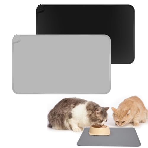 Set von 2 Schalenmatten für Katzen und Hunde, Futtermitte, Silikon rutschfeste Futtermitte, rutschfeste, wasserdichte Katzenschalenmatte mit Rand, 48 x 30 cm Set von 2 Schalenmatten für Katzen und Hunde, Futtermitte, Silikon rutschfeste Futtermitte, rutschfeste, wasserdichte Katzenschalenmatte mit Rand, 48 x 30 cm von Ezranova