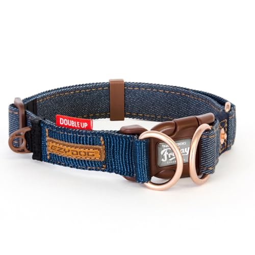EZYDOG Double Up Hundehalsband | Reflektierendes Hundehalsband für kleine, mittelgroße und große Hunde, höchster Komfort, weiches Neopren-Material, Starkes Nylon-Gurtband (groß, Denim) von EzyDog