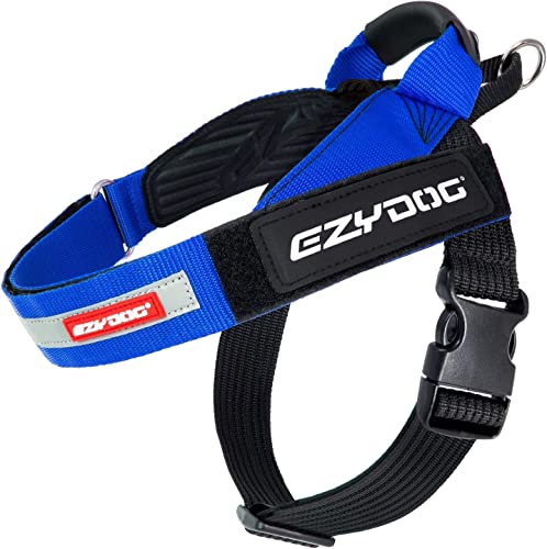 EZYDOG Express Hundegeschirr | Hundegeschirr für kleine, mittelgroße und große Hunde, abgewinkeltes, ergonomisches Design, geformter Griff, leicht zu lösende Seitenschnalle (M, Blau) von EzyDog