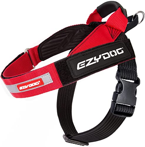 EZYDOG Express Hundegeschirr | Hundegeschirr für kleine, mittelgroße und große Hunde, abgewinkeltes, ergonomisches Design, geformter Griff, leicht zu lösende Seitenschnalle (M, Rot) von EzyDog