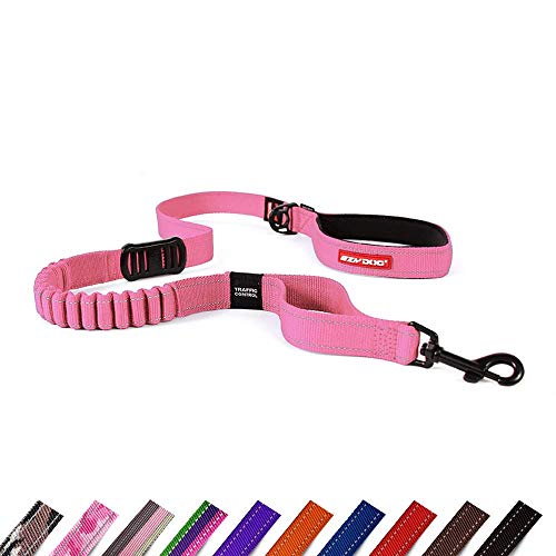 EzyDog Elastische Hundeleine für große und mittelgroße Hunde - Elastische Leine mit elastischem Dämpfer - Zero Shock Hundeleine - Stabile und reflektierende Hundeleine (128 cm, Rosa) von EzyDog