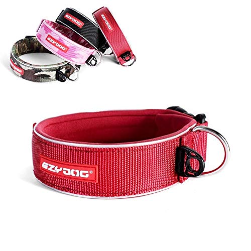 EzyDog Halsband Hund Breit, Breites Hundehalsband für Große Hunde - Neo Wide - Neopren Gepolstert, Reflektierend, Wasserfest (L, Rot) von EzyDog
