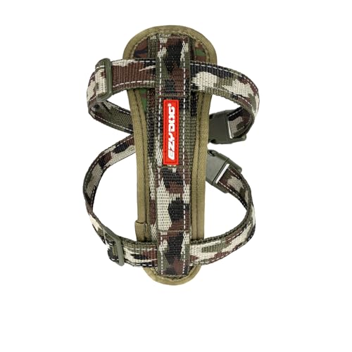 EzyDog Hundegeschirr Auto mit Sicherheitsgurt, Brustgeschirr Hund, Sicherheitsgeschirr Hund, 'Chest Plate' Geschirr für Kleine, Mittelgroße und Große Hunde, Reflektierend, Gepolstert (XL, Camo) von EzyDog