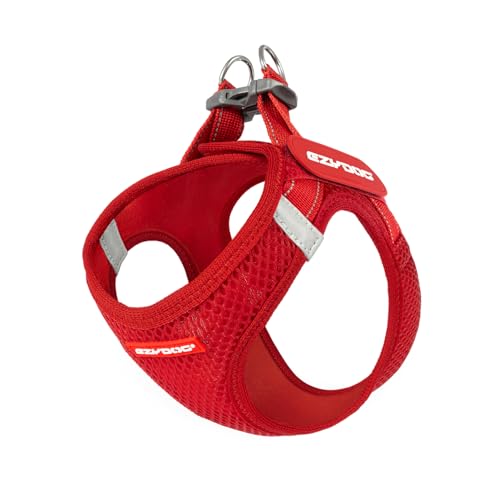 EzyDog Hundegeschirr kleine Hunde – FORMFIT Weste aus atmungsaktivem 3D Air-Mesh – Leicht, verstellbar, reflektierend, mit robustem D-Ring (2XS, Rot) von EzyDog