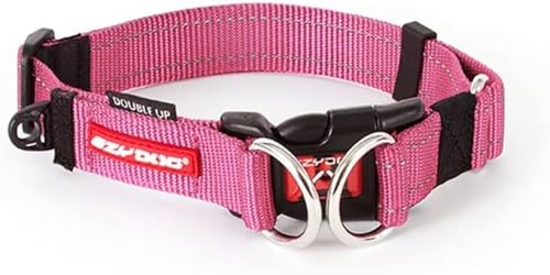 EzyDog Hundehalsband Nylon - Double Up - Hunde Halsband Stoff für Kleine, Mittelgroße und Große Hund, Reflektierend, Gepolstert, Verstellbar (M, Rosa) von EzyDog