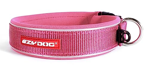 EzyDog Hundehalsband für Große, Mittelgroße, Mittlere & Kleine Hunde - Halsband Hund Neopren Gepolstert, Wasserfest, Reflektierend (M, Rosa) von EzyDog