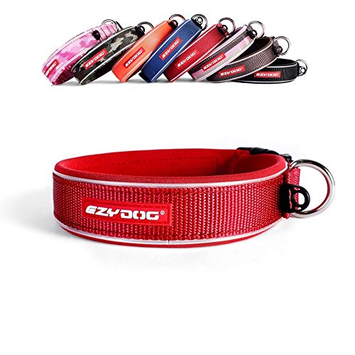 EzyDog Hundehalsband für Große, Mittelgroße, Mittlere & Kleine Hunde - Halsband Hund Neopren Gepolstert, Wasserfest, Reflektierend (M, Rot) von EzyDog